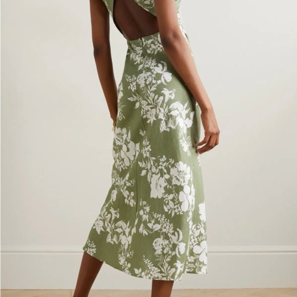 Reformation Green and White Floral Midi Dress - Picture 3 of 4